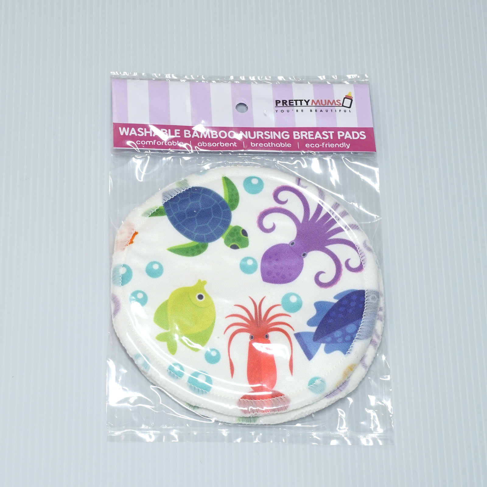 PrettyMums Washable Bamboo Nursing Pads (Sea Creatures - Bubbles/Blue Octopus/Jelly Fishes/Crabs & Starfish)
